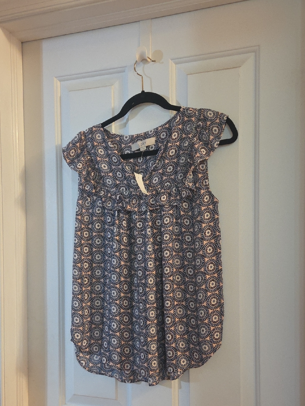 LOFT Pink And,Navy  Printed Sleeveless Blouse Small